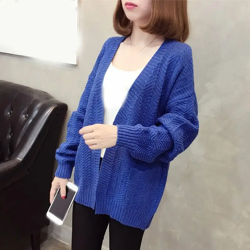 

Nice Spring Autumn Women Knitted Sweater Long Sleeve Loose Cardigans Coat Solid Female V-Neck Casual Coat
