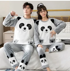 2021 Winter Long Sleeve Couple Thick Warm Flannel Pajama Sets for Men Cute Cartoon Sleepwear Pyjamas Women Homewear Home Clothes