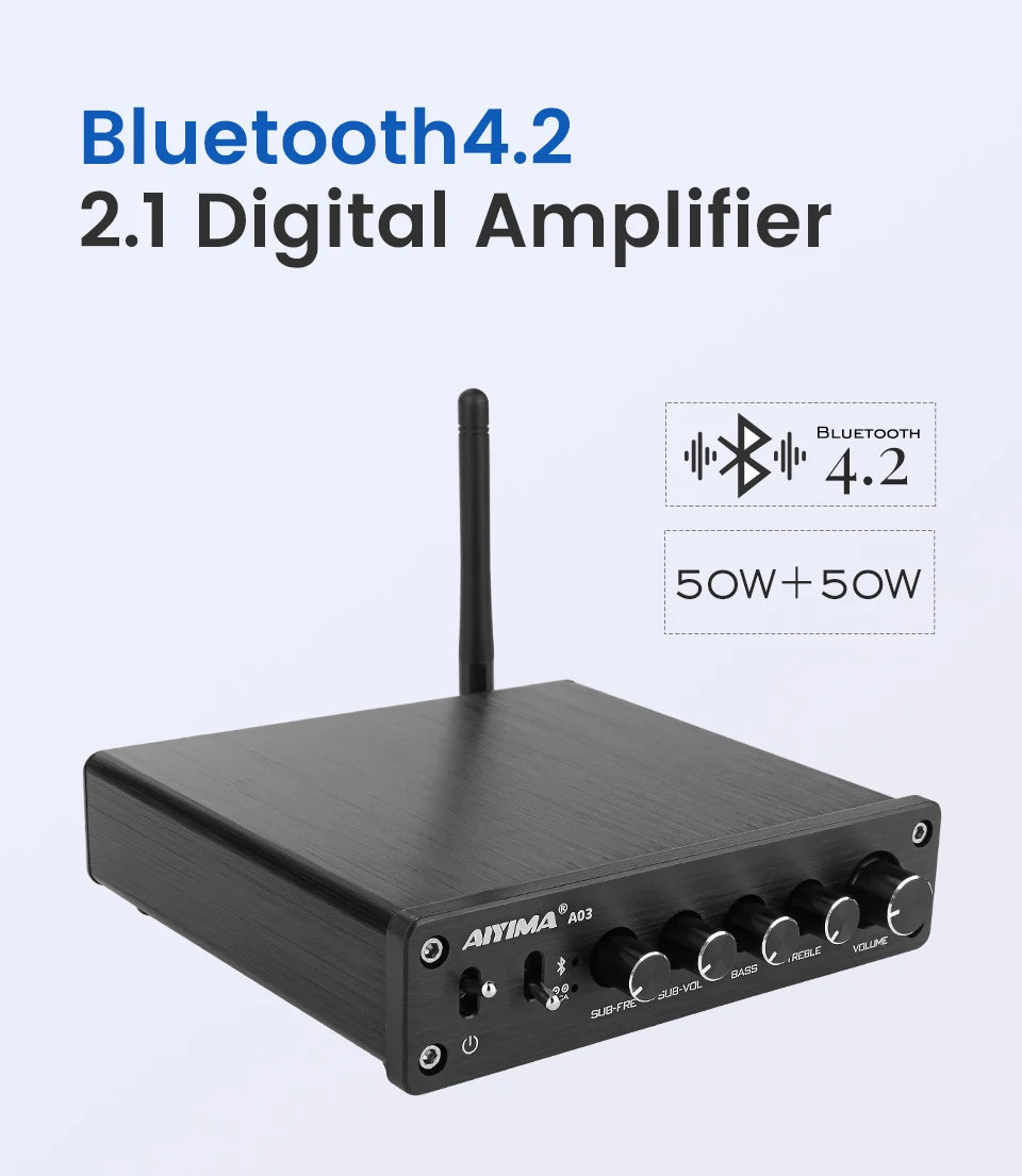 AIYIMA TPA3116 2,1 канальный 50 Вт x 2+ 100 Вт высокомощный Bluetooth цифровой усилитель сабвуфер HIFI Amplificador аудио усилители