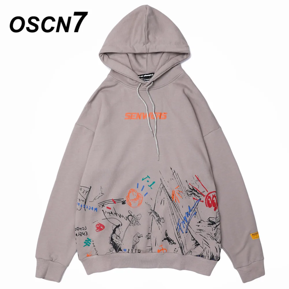 OSCN7 High Street мужские толстовки с принтом брендовая одежда зимняя Японская уличная хараджуку свитшот с капюшоном для мужчин s W043