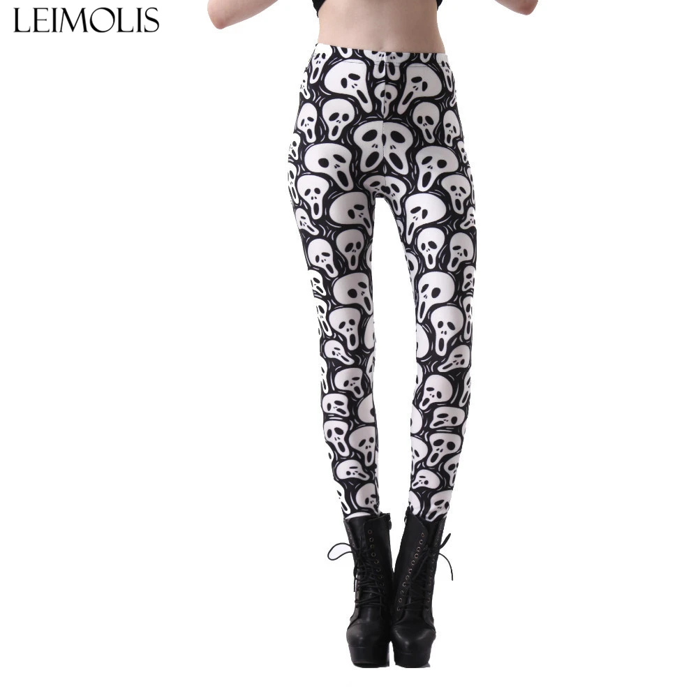 

LEIMOLIS High Waist punk rock harajuku workout push up fitness sexy gothic 3d print ghost Scream mask women leggings