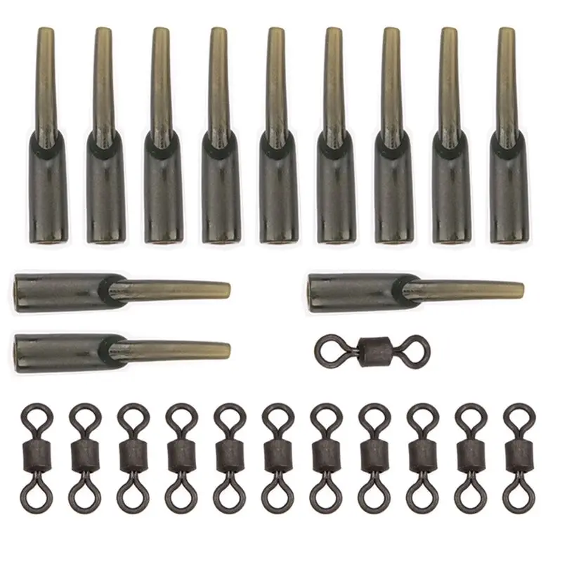 

24PCS Carp Fishing Run Rig Rubber Sleeve + Swivels Lead Stopper Covert Safe System Coarse Fishing Terminal Tackle