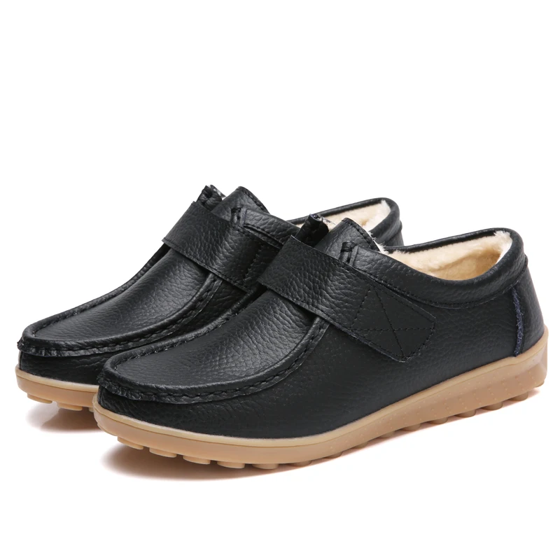 AARDIMI/женские мокасины из натуральной кожи; сезон осень-зима; женская обувь на плоской подошве; повседневная женская обувь на резиновой застежке-липучке; теплая женская обувь на плоской подошве - Цвет: 3