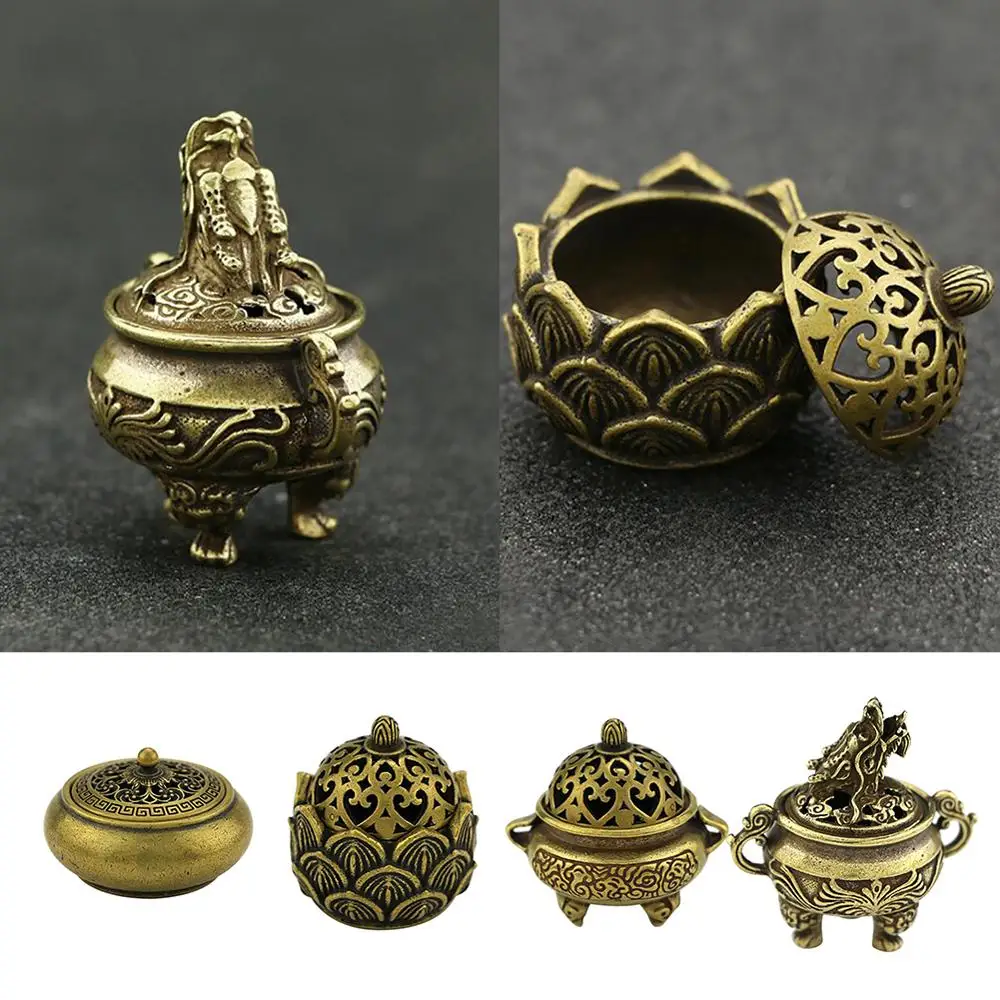 

Retro Incense Burner Lotus Dragon Mini Buddhist Decor Brass Incense Burner Holder Valuable Collection