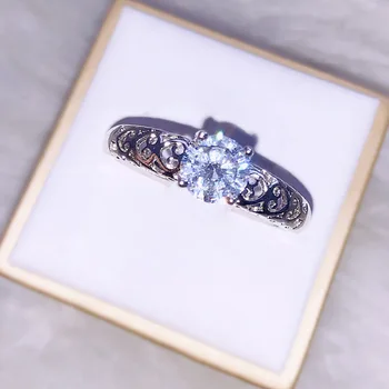 

European And American Fashion Single Diamond Ring Hollow Out Pattern Elegant Simple Hand Jewelry Factory Wholesale