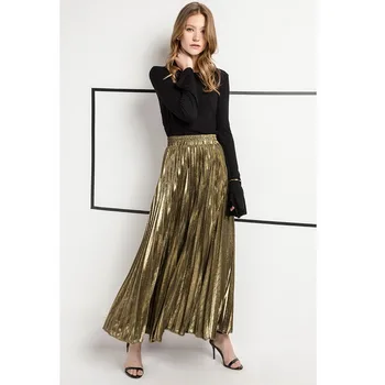 

QRWR Solid Color Fashion Summer Women Skirts 2020 Ankle Length Elegant Casual Ladies Long Pleated Skirts