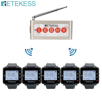 

Retekess Restaurant Wireless Calling System Kitchen Call Waiter 5pcs Watch Receivers+Five Keys Call Buttons Restaurant Equipment