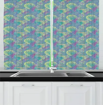 

Multicolor Exotic Kitchen Curtains Abstract Colorful Botany Pattern Tropic Plants Leaves Print Window Drapes