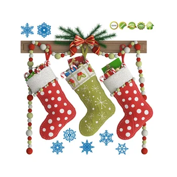 

Christmas Decoration Stockings Sock Snow Flakes Wall Stickers Self-adhesive PVC Decals Home Decoration Festival Window Decal
