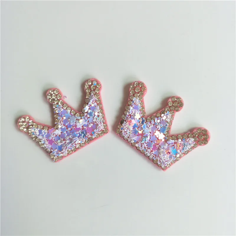 100pcs/lot 4*3cm Sequin crown Padded appliques for garment decoration DIY handmade headwear accessories