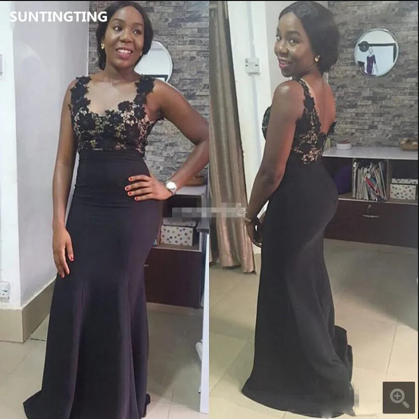 

2020 new arrival black lace satin mermaid prom dress sweetheart neckline open back sexy formal evening dress long prom gowns