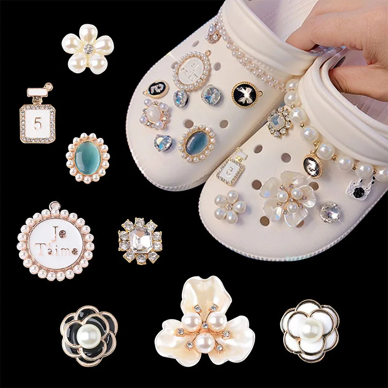 Luxurious Shiny Rhinestone Croc Charms Designer DIY Gem Pearl Flower Shoes  Decaration Jibb for Croc Clogs Boys Girls Women Gifts