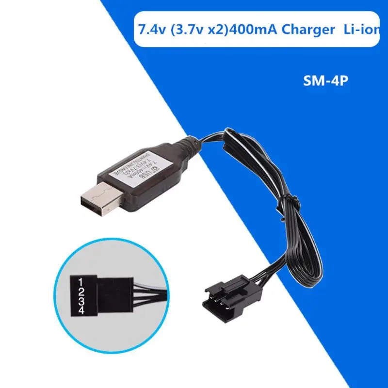 1Pc 7.4v (3.7v x2) Charger SM-4P Li-ion battery Electric RC Toys car boat USB Charge Cable Charger Adapter