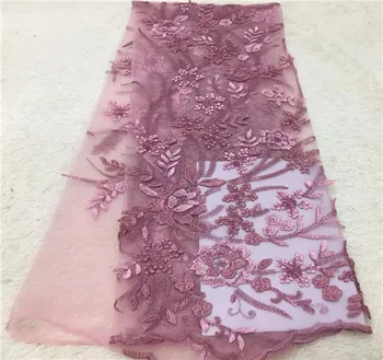 

2019 Latest High Quality African Lace Fabric Pure pink French Net Embroidery Tulle Lace Fabric For Nigerian Wedding Party Dress