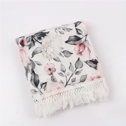 120*120CM Baby Blanket Cover Newborns 2Layers Tassel Gauze Wrapping Cotton Muslin Swaddle Infant Quit Fashion Ink Printing