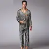 Pijamas de lujo para hombre, ropa de dormir con estampado de Cachemira, de seda de manga larga, de satén, de talla grande 4XL ► Foto 2/6