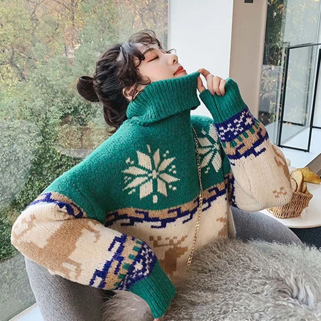 Pull femme nouveaute, Рождественский свитер для женщин, круглый вырез, длинный рукав, веселый принт с рождественским лосем, вязаный свитер, пуловер, Джерси