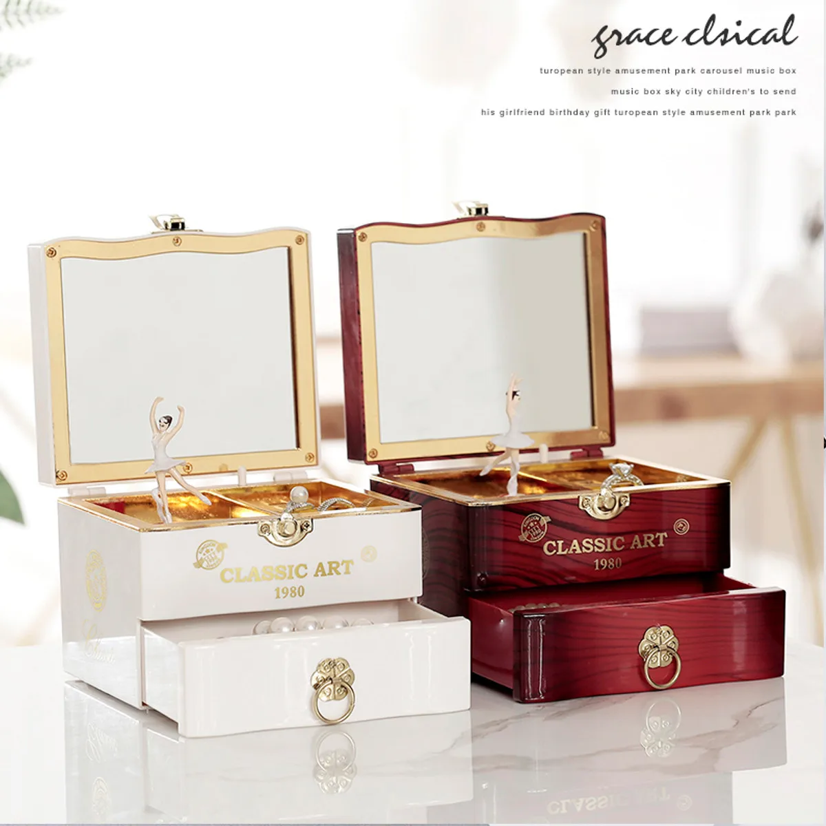 Jewelry Music Box Classic Rotating Dancer Ballerina Piano Clockwork Plastic Girls Hand Crank Music Mechanism Christmas Gift New 2