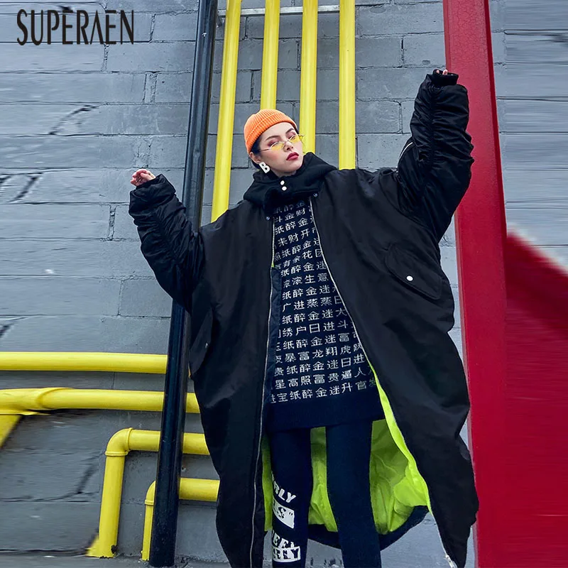 SuperAen, новинка, зимняя, хлопковая, теплая, Женская парка, пальто, для женщин, на молнии, с капюшоном, свободный, плюс размер, толстая, парка, пальто для женщин, на каждый день