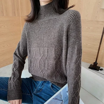 

Winter Thick Women Sweater 100% Wool Knitted Sweater Women Pullover Long Sleeve Turtleneck Warm Female Pullover Women Jumper Top