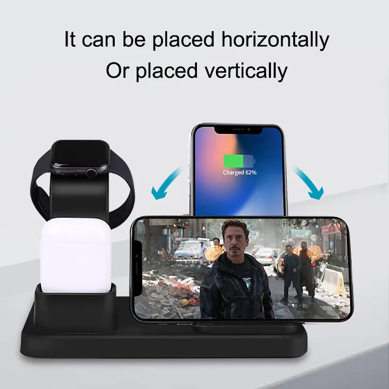 3 в 1 Беспроводное зарядное устройство для iPhone Watch Airpod беспроводное индукционное зарядное устройство для iPhone 11 8 X XR XS Apple Watch Airpods