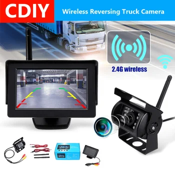 

2.4G Car Vehicle HD Wireless Night Vision Rear View Backup Camera System with 4.3 Inch Monitor for 12-24V Truck Trailer