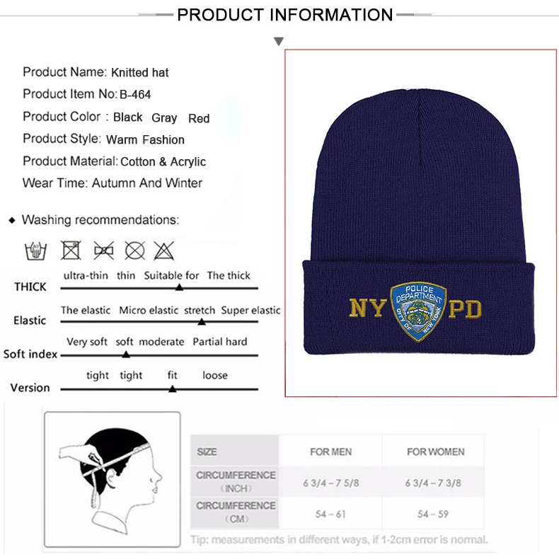 NYPD полиция зимние теплые шапочки Skullies мужские Толстая шапочка шапки Мужская спортивная шапочка в стиле кэжуал двухслойная вязаная шапка