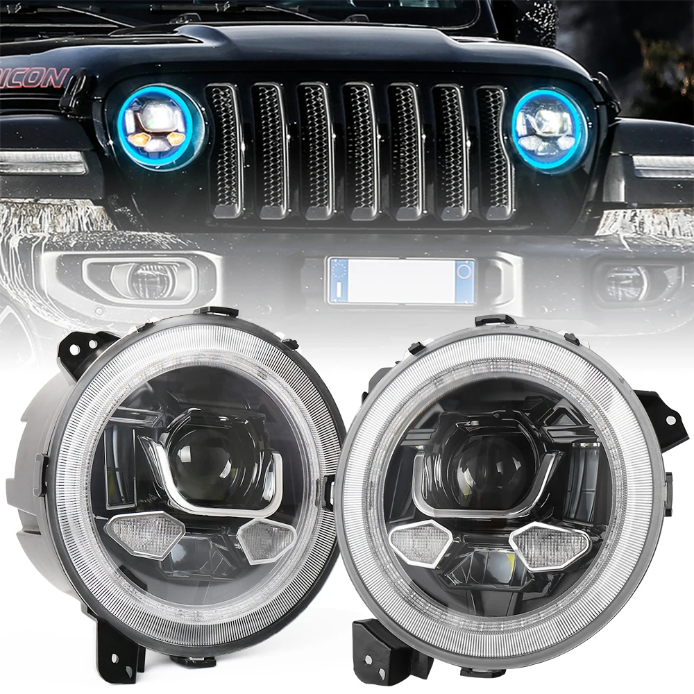 9 светодиодный светодиодные фары с RGB гало Белый DRL желтый сигнал поворота 1 пара