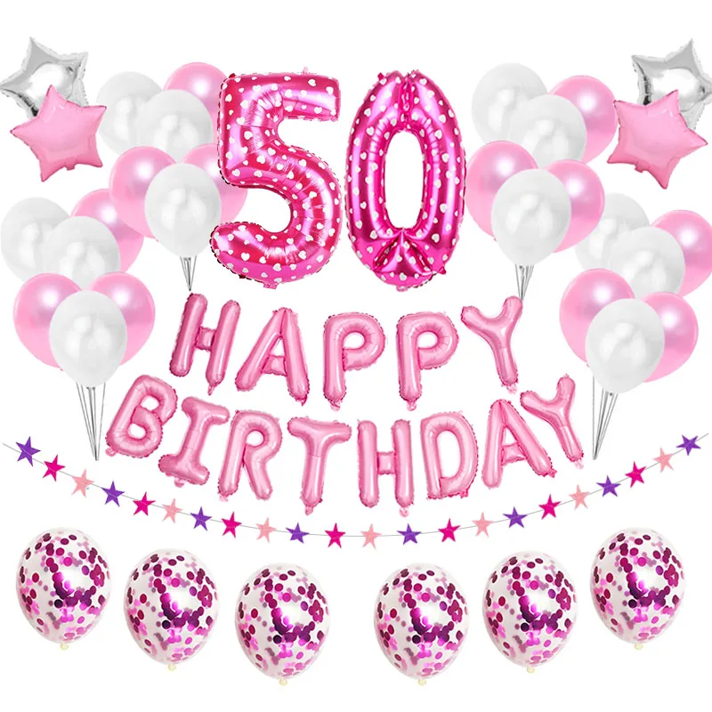 pink 50 Для девочек на первый день рождения, вечерние 37 шт шаров гирлянда на день рождения украшения 1st на день рождения для маленьких мальчиков Пижама для детей и взрослых, столовые принадлежности Единорог 21st - Цвет: pink 50
