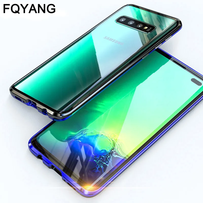 Metal Magnetic Protective phone case For Samsung Galaxy S10 5G S8 S9 PLUS S10LITE S10E NOTE8 NOTE9 Tempered Glass Back Cover |