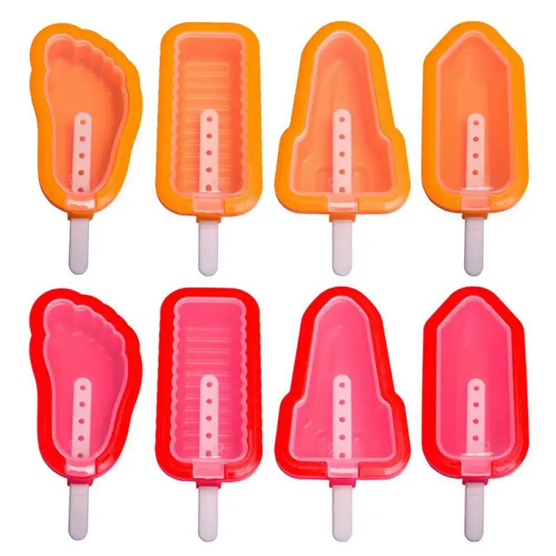 4pcs/set Cute Silicone Ice Cream Mold with Lid Stick Frozen Popsicle Lolly DIY 
