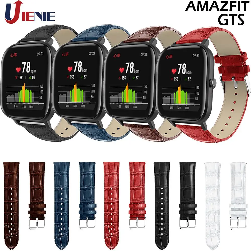 20 мм кожаный браслет, ремешок для часов для Xiaomi Huami Amazfit GTS/Bip Lite Молодежные умные наручные часы Роскошные спортивные Correa