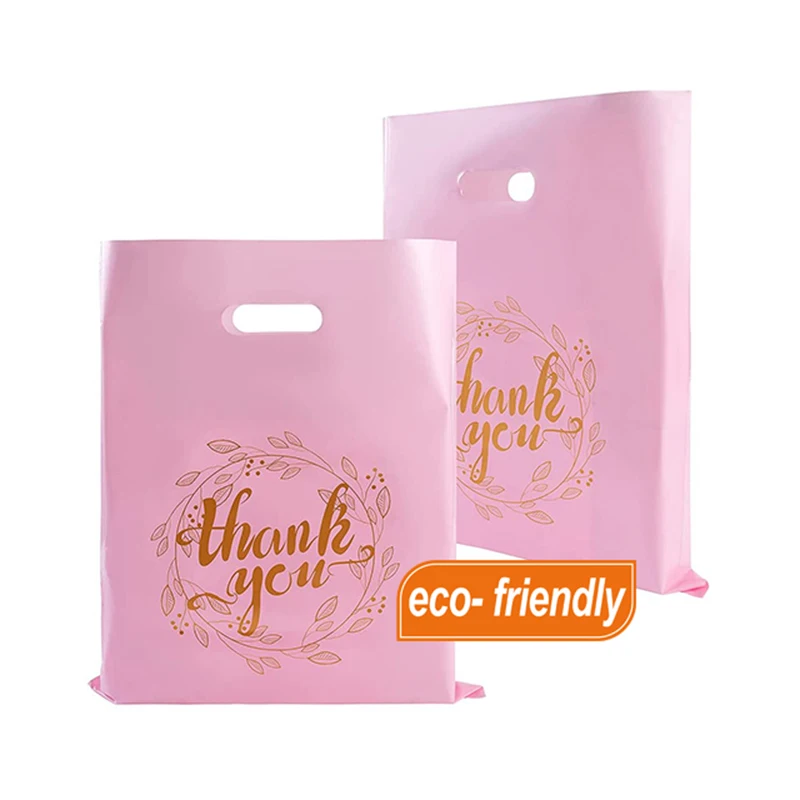 Plastic Shopping Bag with Die Cut Handle 500pcs Printed for Gift Boutique Accessories Cafe Garment Cosmetics