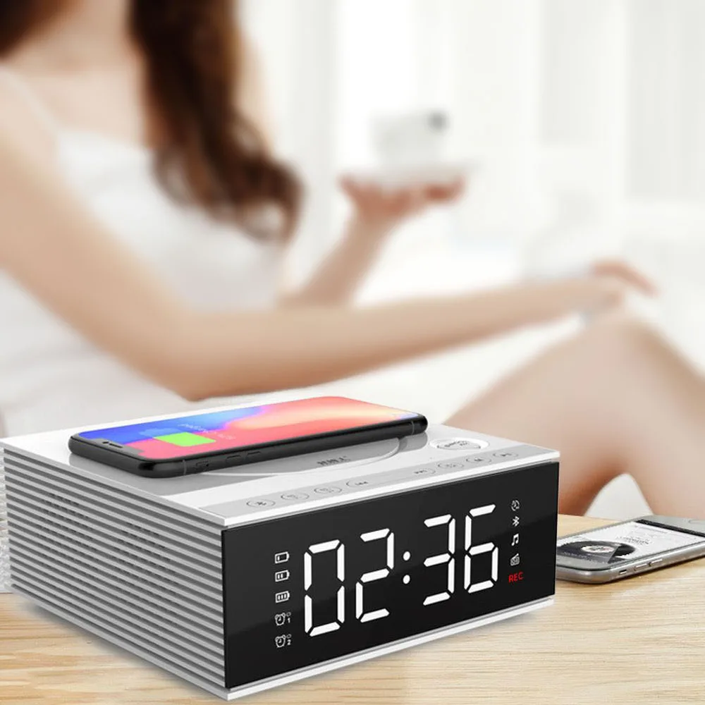 4D Беспроводное зарядное устройство Bluetooth динамик будильник запись FM радио DIY 2 Будильник Музыка U диск AUX TF/USB многофункциональный
