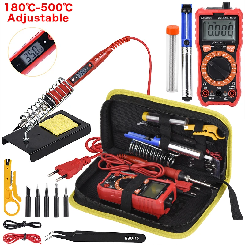 

JCD Soldering iron kit with Flash light Digital multimeter 6000 counts AC/DC voltage meter solder iron 80W 220V welding tool