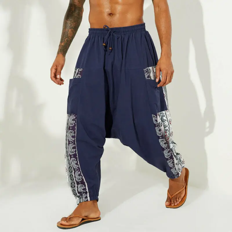 HOT Fashion New Men's Ethnic Boho Wide Leg Pants Casual Loose Lantern Pants Yoga Casual Collage Cultural Sports Activities Pants