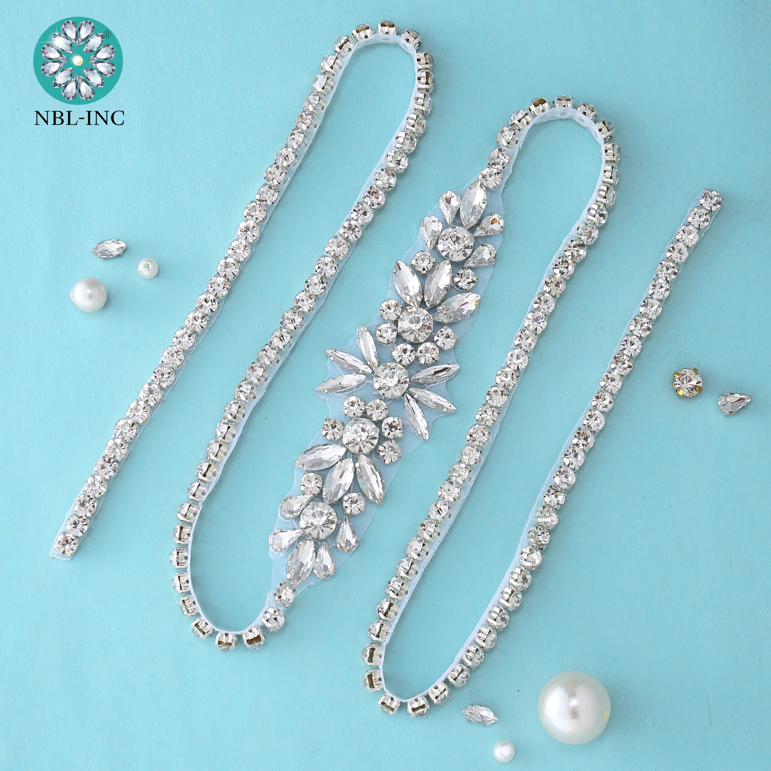 (1 шт.) Серебристая Свадебная аппликация из хрустальных страз с бисером на поясе