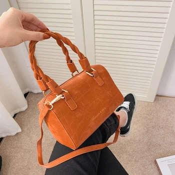 

Retro Stone Pattern Crossbody Bag For Women Weave Handle Shoulder Bags Female Pu Leather Messenager Bag Small Square Tote Bags