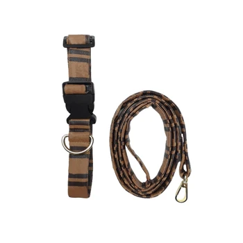 

Dropshipping Luxury Dog Collar Leather Leash Set Fashion Letter Print Dog Collars Leashes Set Puppy Walking Outside Lead Rope