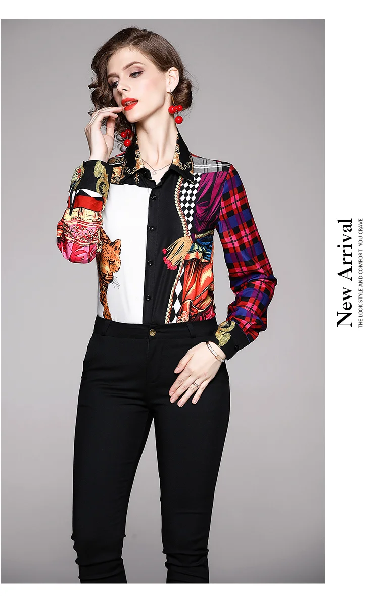 Женские блузки с тигром дизайнерские топы цветочным принтом Camisa Feminina осень 2019 |