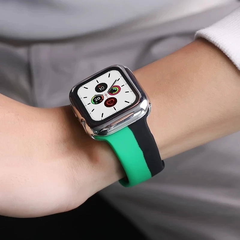 Soft Silicone Black Unity  Band for Apple Watch Series 6 5 4 3 2 SE 38MM 42MM Rubber Watchband Strap for iWatch 6/5 40MM 44MM
