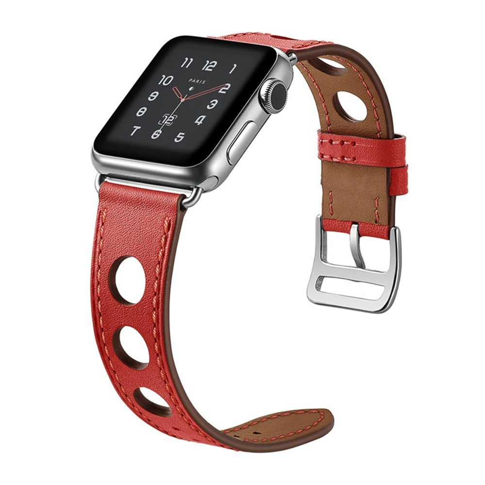 Последняя модель ремешка для Apple Watch Series 3 2 1 38 мм 42 мм мягкий три отверстия кожаный водостойкий ремешок для Iwatch Series 4 44 мм 40 мм