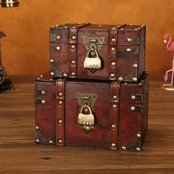 

Vintage Treasure Chest Wooden Jewelry Trinket Storage Box Case Holder with Lock Jewelry Storage Box Home Decorations