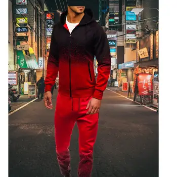 

2020 new sportswear suit men's spring and autumn zipper sweatshirt series 3d digital gradient color men's jogging sports suit
