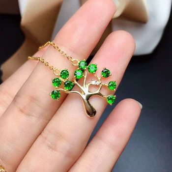 

Fidelity natural 3mm diopside pendants s925 sterling silver tree fine jewelry for women party natural green gemstone