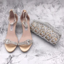 BS1357 Nach Maß Braut Hochzeit Schuhe Sandalen High Heels Frauen Schuhe Champagne Kristall Frauen Schuhe mit Passenden Tasche set