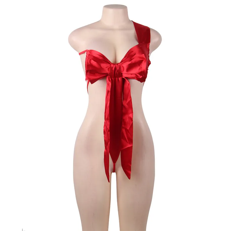 Сексуальные эротические боди, костюм размера плюс, Шелковый бантик, одно плечо, белье для взрослых, Тедди, спагетти, Бюстье с ремешками, клуб бар RS80802 - Цвет: red lingerie set
