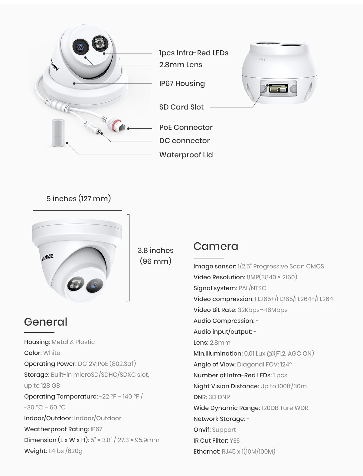 ANNKE 4 шт. Ультра HD 8MP POE камера 4K Наружная IP67 Всепогодная защита сетевой купол EXIR ночного видения Электронная почта оповещения CCTV комплект