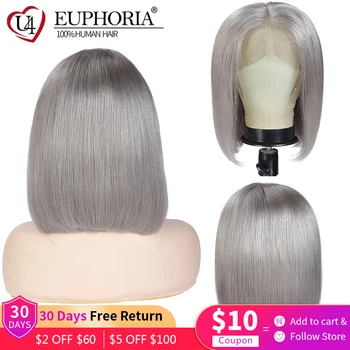 

Short Bob Silver Color Human Hair Lace Front Wigs Brazilian Long Straight Wigs Remy Hair 13x4 Lace Closure Frontal Wigs Euphoria