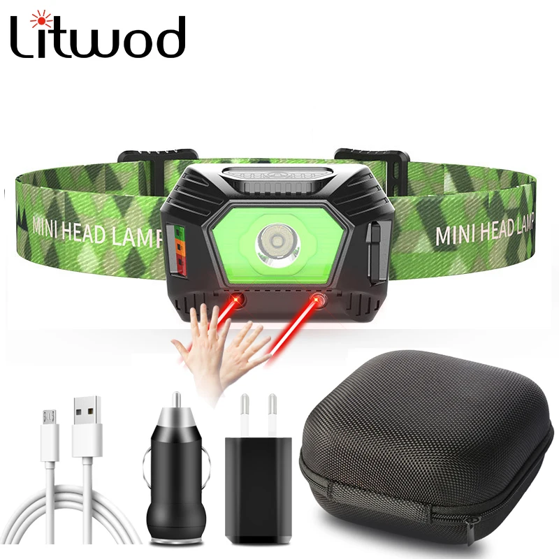 

Sensor Led Powerful Headlamp Built-in Battery USB Rechargeable XP-G Q5 Headlight Head Waterproof Lamp White Red Lighting Litwod